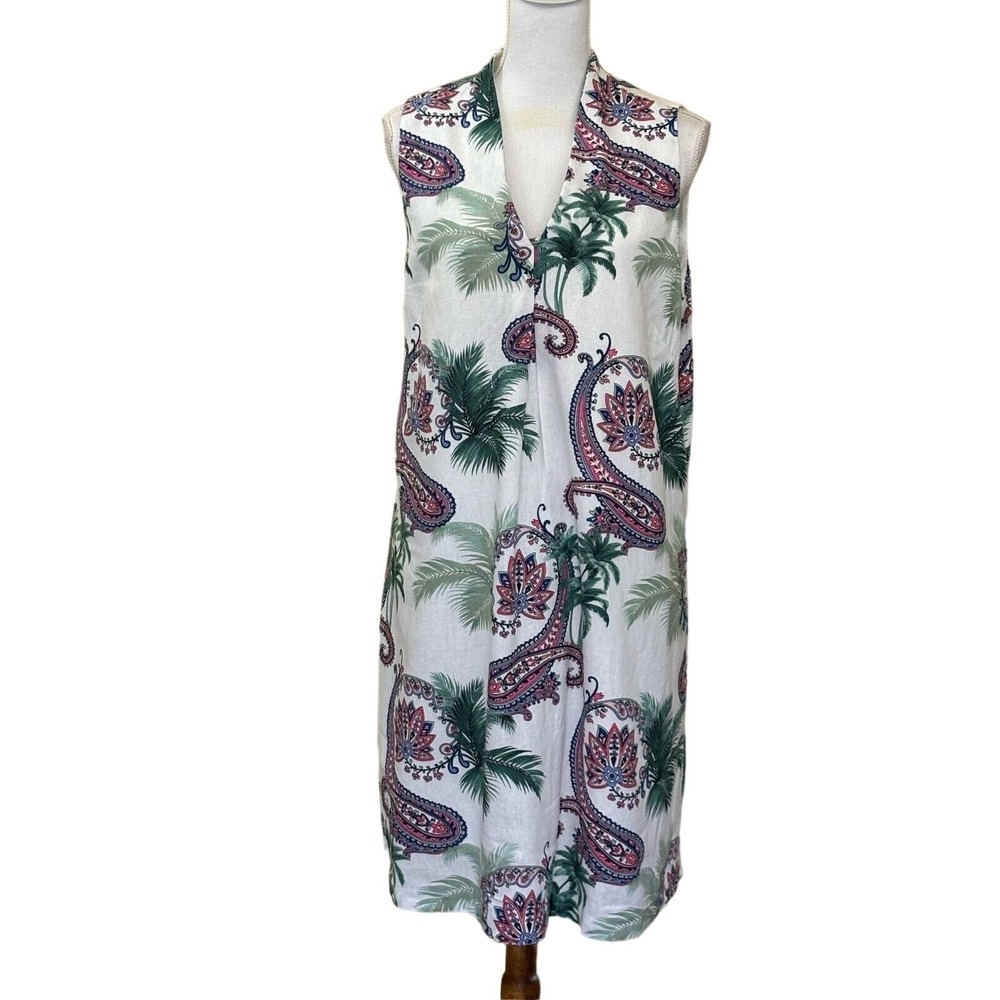 Tommy Bahama Linen Blend Paisley Shift Dress Large, retro resort, tropical